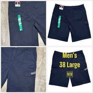 Men's Unionbay 38 Large Chino Khakis Shorts Cargo Navy Blue Stretch Durable NWT
